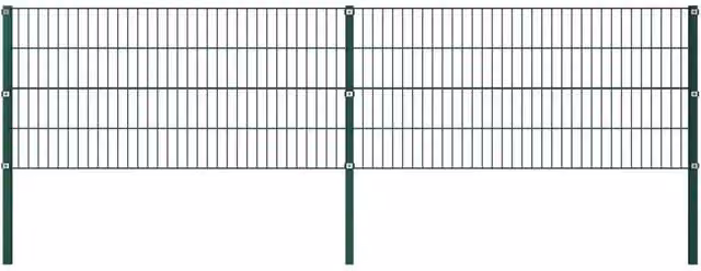 Berkfield Home Green Powder-Coated Steel Double-Bar Mat Fence Panel with Posts, W: 340 cm, H: 80 cm