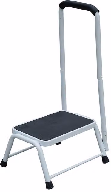Gr8 Home White Step Stool with Handrail and Non-Slip Mat for Caravan or Van Doors