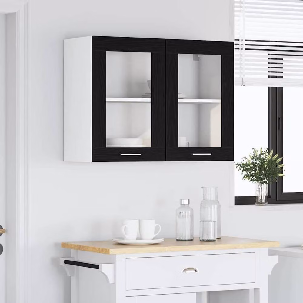 Berkfield Home Modern Black Oak Hanging Glass Cabinet W: 80 cm, D: 31 cm, H: 60 cm – 3