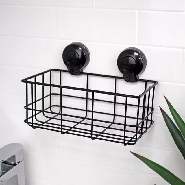 Showerdrape Suctionloc Black Metal Wall Mounted Bottle Basket Shower Caddy – 2