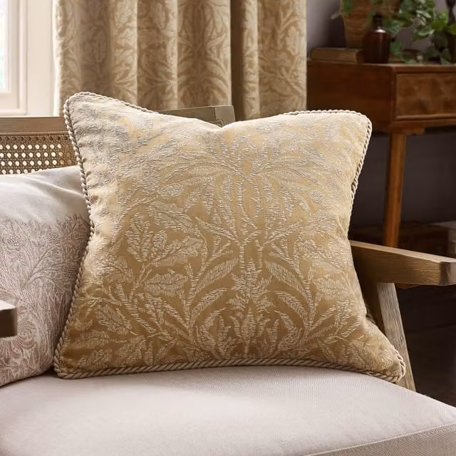Morris & Co. Acorn Tonal Jacquard Filled Cushion, Gold, W x D: 50 x 50 cm