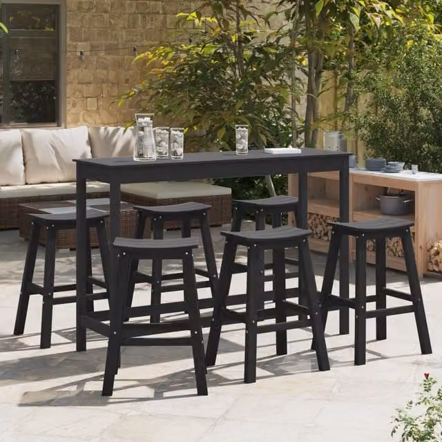 Berkfield Home Set of 9 Modern Black HDPE Bar Stools – 1