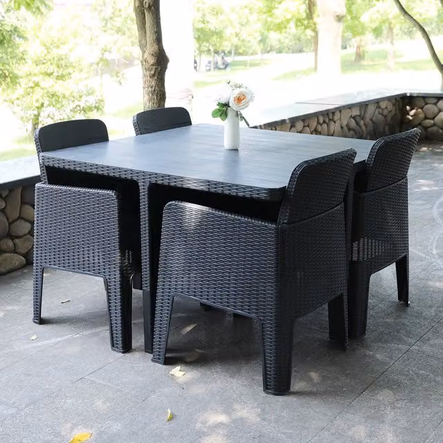 Outsunny Modern Black PP Rattan Outdoor Garden Dining Cube Set