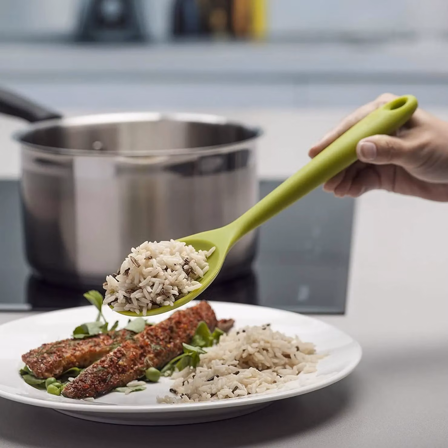 Zeal Silicone Non-Stick Oval Cooking Spoon, Green, 28 cm – 4