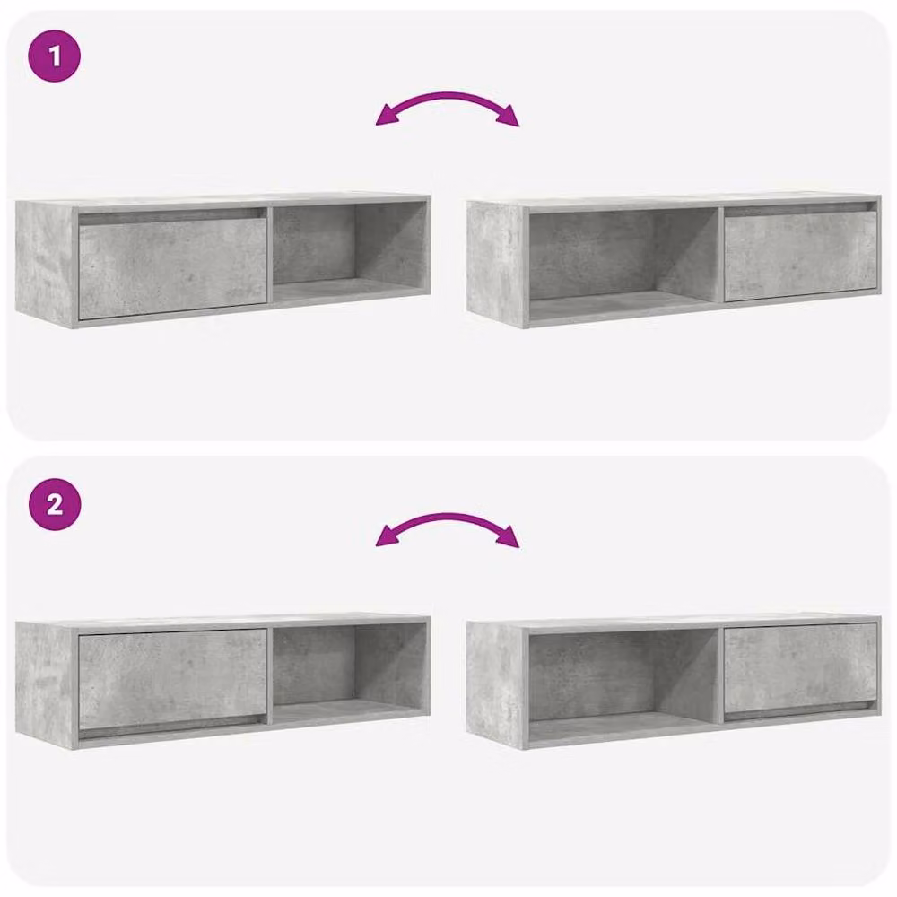 Berkfield Home Set of 2 Modern TV Cabinets in Concrete Grey, W/D/H: 100 x 31 x 25.5 cm – 4