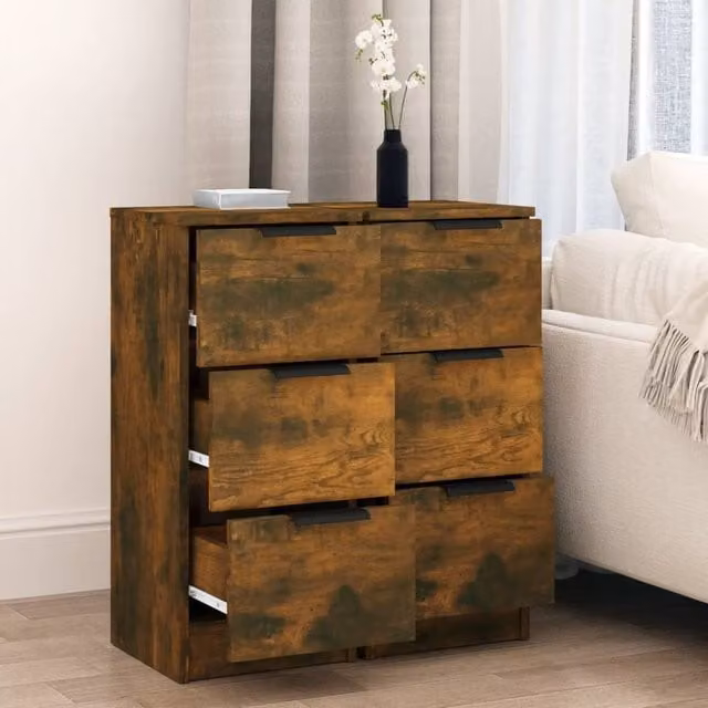 Berkfield Home Set of 2 Smoked Oak Sideboards in Brown, Engineered Wood, W/D/H: 30 x 30 x 70 cm