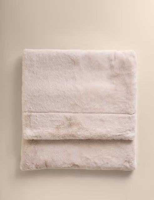 M&S Supersoft Fluffy Faux Fur Throw in Beige