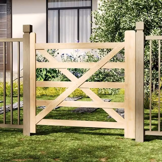 Livingandhome Brown Timber Big Cross Outdoor Garden Gate, Width: 120 cm