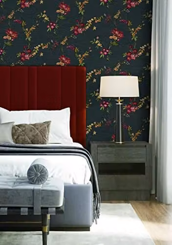 Fabric Touch Collection 2024 Flower Trail Black and Multicolour Floral Non-Woven Vinyl Wallpaper, W: 0.53 m, L: 10 m
