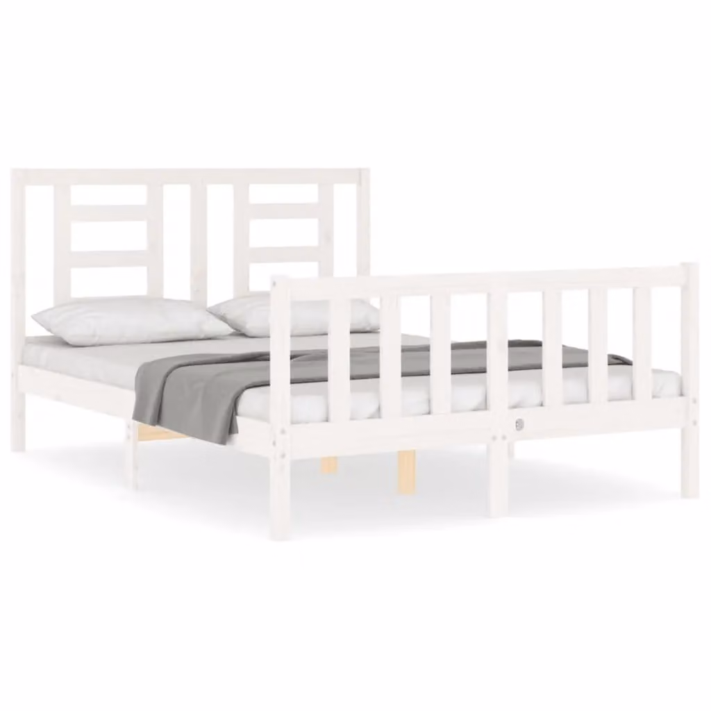 Berkfield Home Solid Wood Bed Frame with Headboard in White, W/D/H: 120 x 200 cm – 2