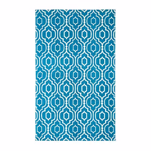 Homescapes Riga Geometric Printed Cotton Rug in Petrol and White, W/L: 120 x 170 cm – 3