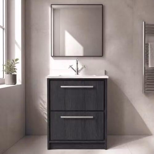 Balterley Floor Standing Bathroom Vanity Unit with Marble Top Basin and 2 Soft Close Drawers, Graphite Grey, W: 62.0 cm, D: 47.0 cm, H: 87.8 cm – 2
