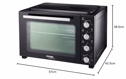 Cooks Professional Mini Portable Oven with Ceramic Hobs, Black and Silver, 48L Capacity – 6