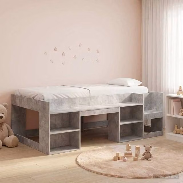 Berkfield Home Kids Bed Frame with Side Compartments and Bedside Shelf, Grey, W: 98.5 cm x L: 200 cm – 1