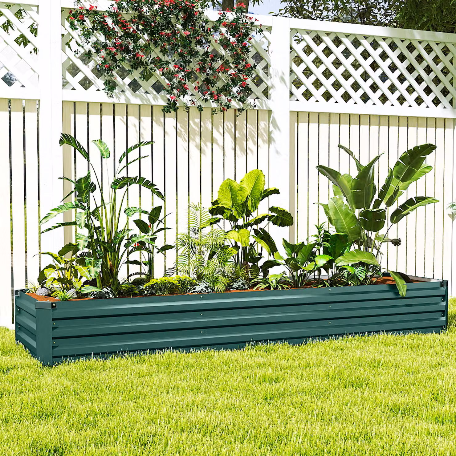 Outsunny Galvanised Steel Raised Bed Planter in Silver, W: 240 cm, H: 60 cm, D: 30 cm – 7