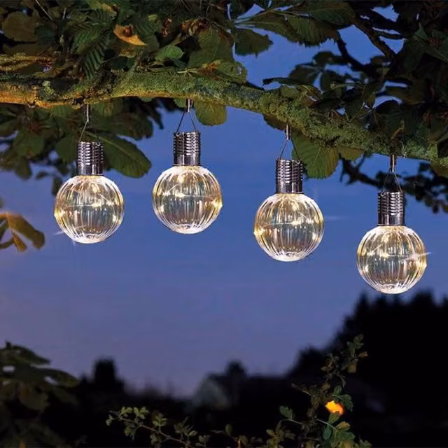 Garden Mile Set of 4 Solar Orb Glass Garden Lights in Silver