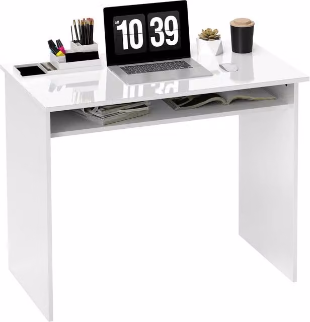 Rolipo Modern Computer Desk with Storage Shelf in White, W: 90 cm, D: 50 cm