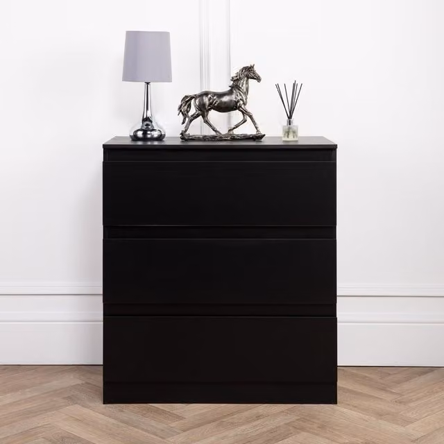 Home Treats Black Minimalist Matt Bedroom Chest of Drawers