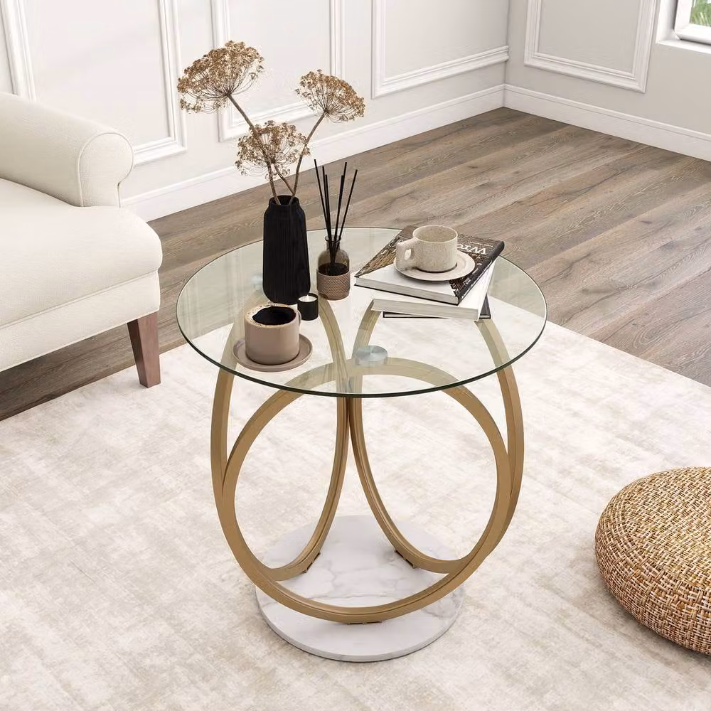Costway Round Glass Coffee Table with Gold Metal Frame – 2