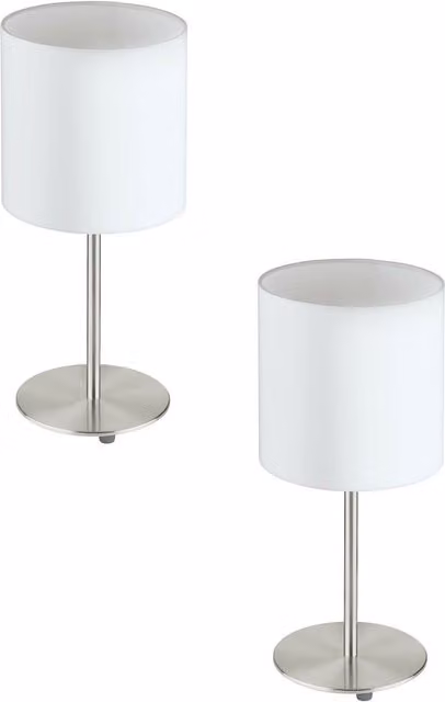 Loops 2 Pack Table Desk Lamps in Silver with White Fabric Shade, E27 1x60W