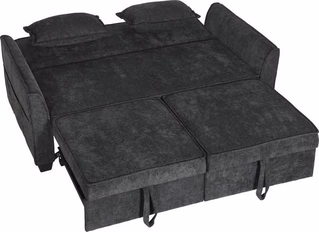 HOMCOM 2 Seater L-Shaped Convertible Sofa Bed in Black with Adjustable Backrest and Side Pockets – 1