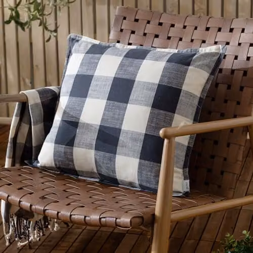Yard Chesil Check Blue Cotton Square Outdoor Cushion W/D/H: 50 x 50 x 50 cm – 4