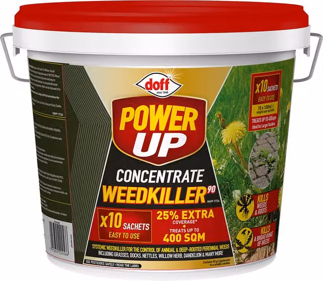 Doff Power Up Concentrate Weedkiller 90, 10 x 100ml Sachets for Weeds and Grass – 6