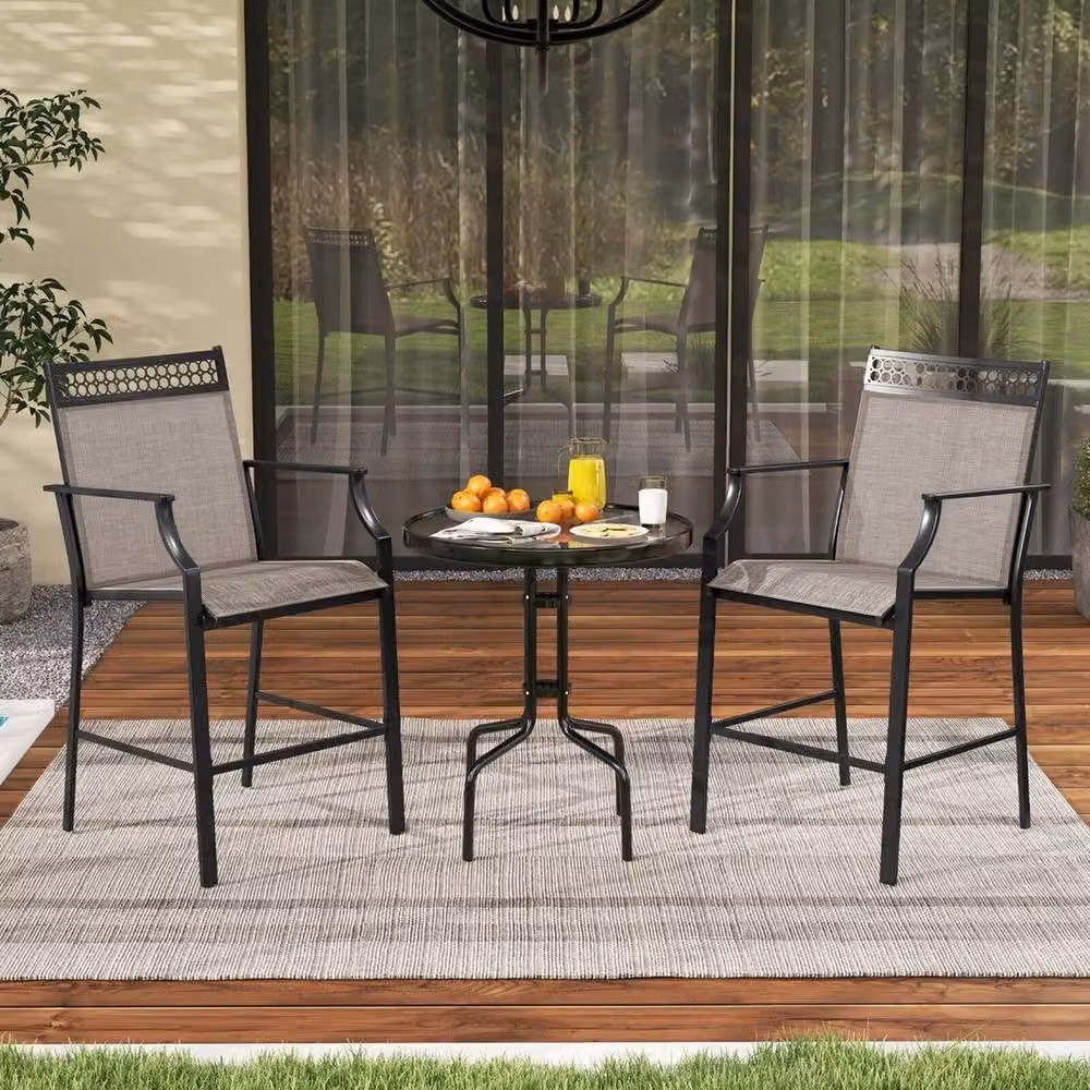 FORGEVIO Modern Metal Counter Height Outdoor Dining Chairs in Black – 3