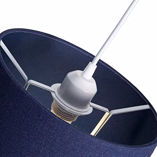 Happy Homewares Classic Blue and White Linen Fabric Drum Lampshade for Table or Pendant Lamps, Diameter: 20 cm – 2