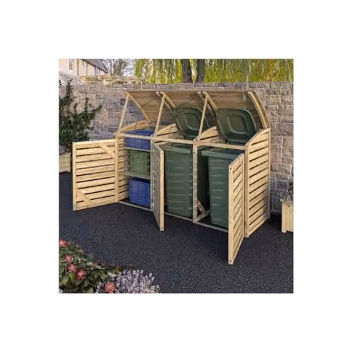 Rowlinson Classic Double Bin Store with Box Store in Natural Timber Finish, W/D/H: 230.47 x 130.0 x 74.0 cm