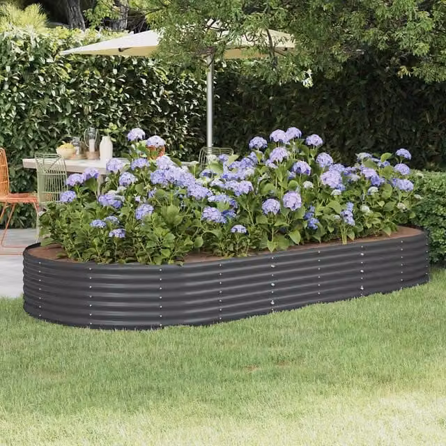 Berkfield Home Garden Powder-coated Steel Raised Bed in Anthracite Grey, W/D/H: 296 x 140 x 36 cm