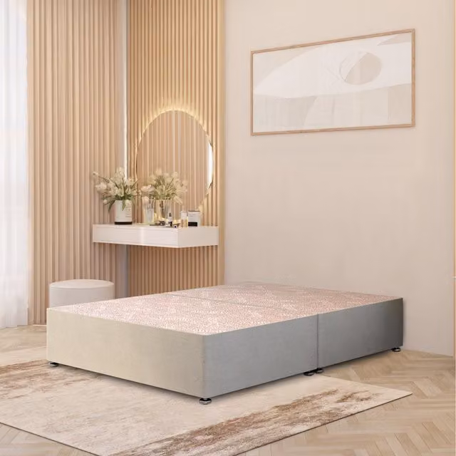 Somnior Beds Ltd Divan Bed Base with Drawers in Beige and Yellow Fabric, W/D/H: 200 x 200 cm