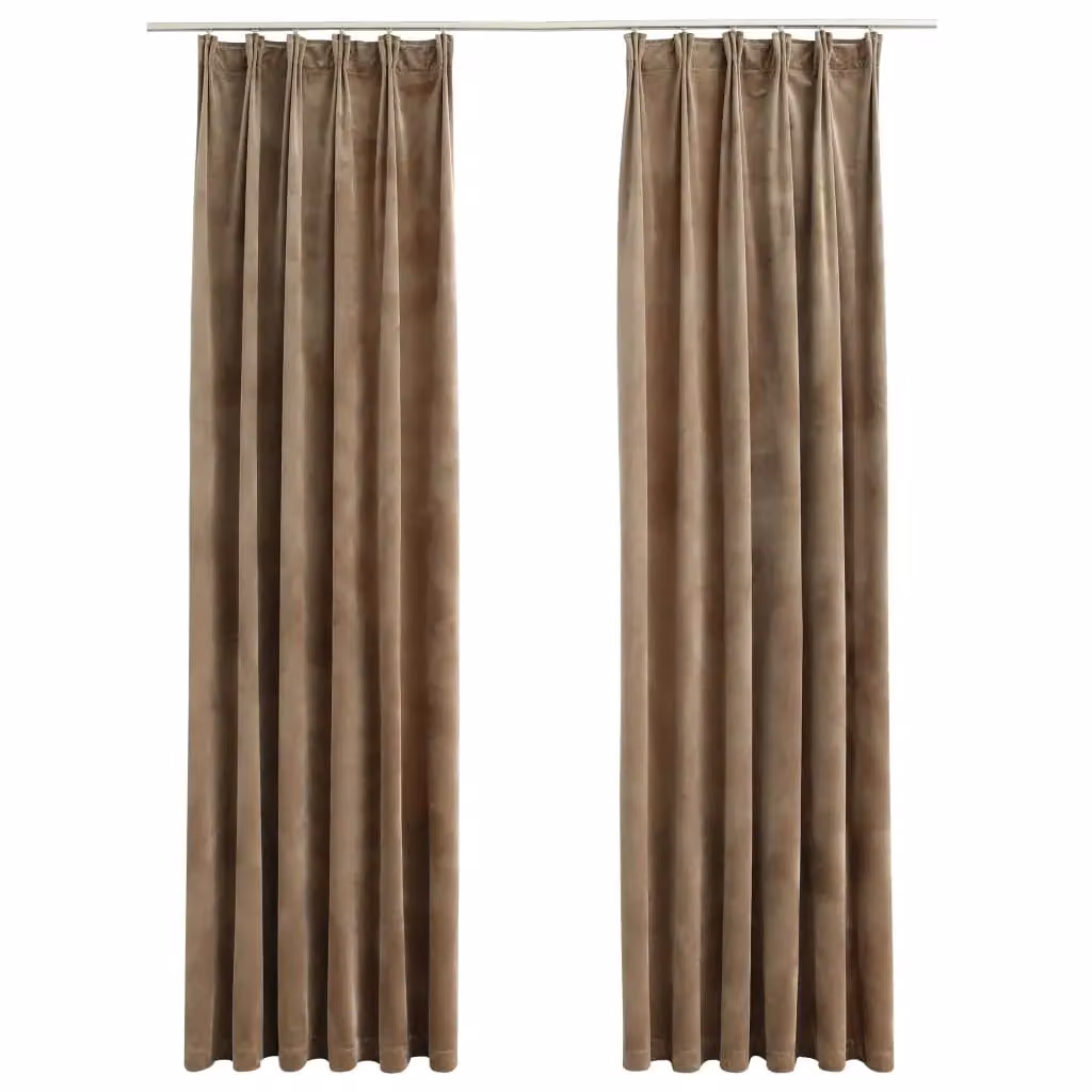 Berkfield Home Blackout Velvet Curtains with Hooks, Beige, 2 Pack, W: 140 cm, H: 175 cm – 2