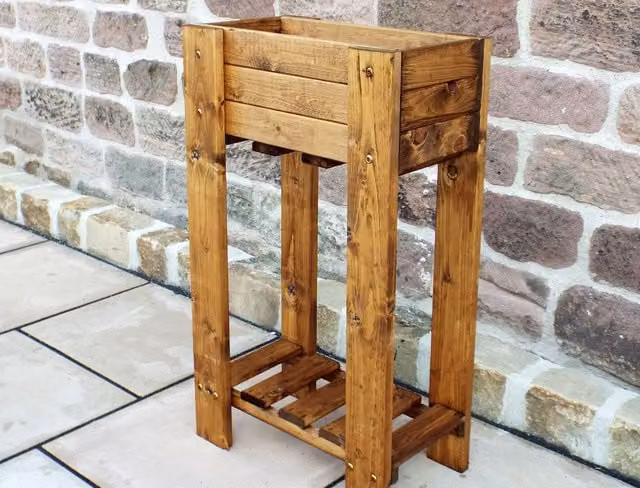 Charles Taylor Trading Chesterfield Raised Planting Trug in Brown Wood and Galvanised Steel