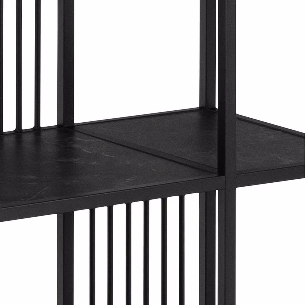 Wyld Haus Porto Tall Metal Shelving Unit with Stone Effect Shelves, Black Frame – 5