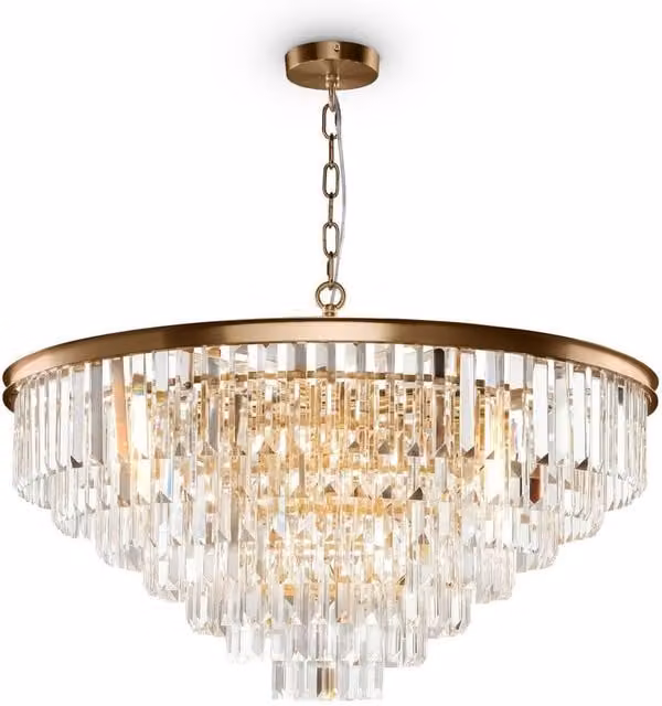 Netlighting Classic Revero 16 Light Brass Pendant Ceiling Light in Gold and Crystal – 1