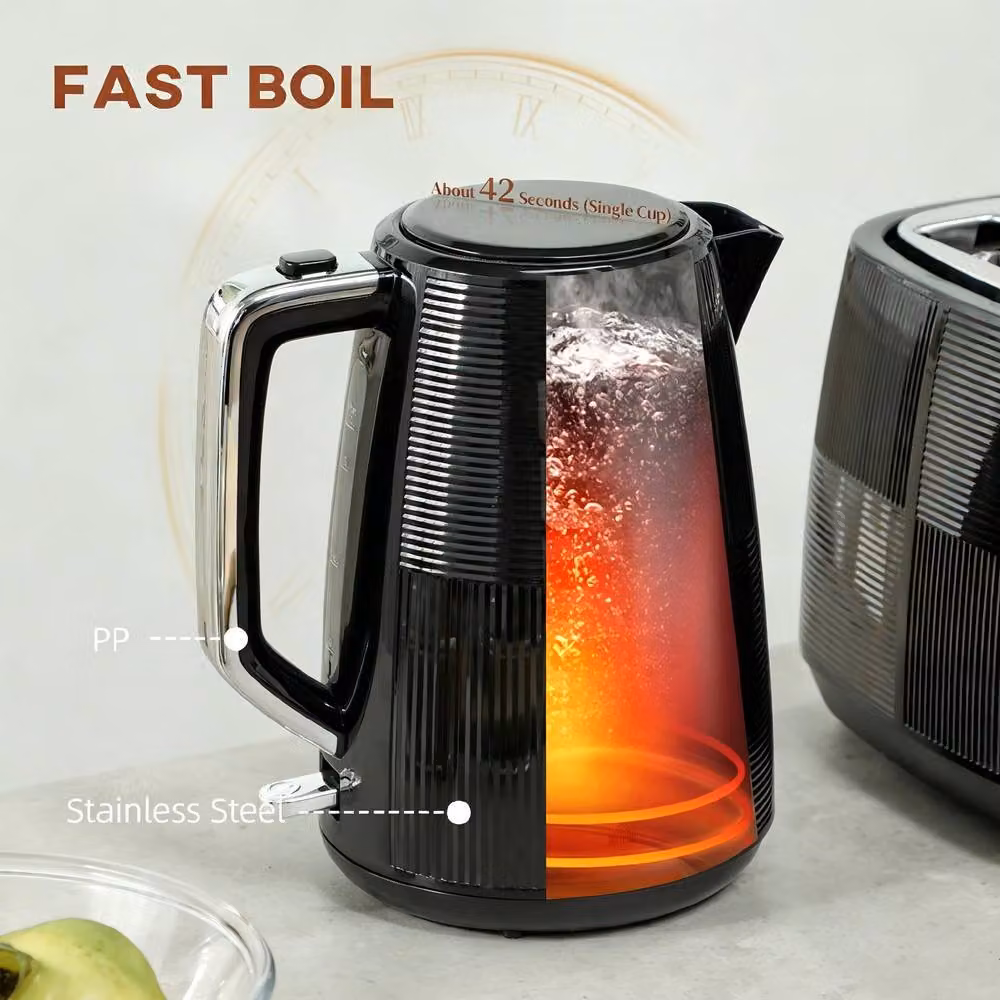 STILVORA Kettle and Toaster Set in Black with 1.7 l Glass Kettle – 3