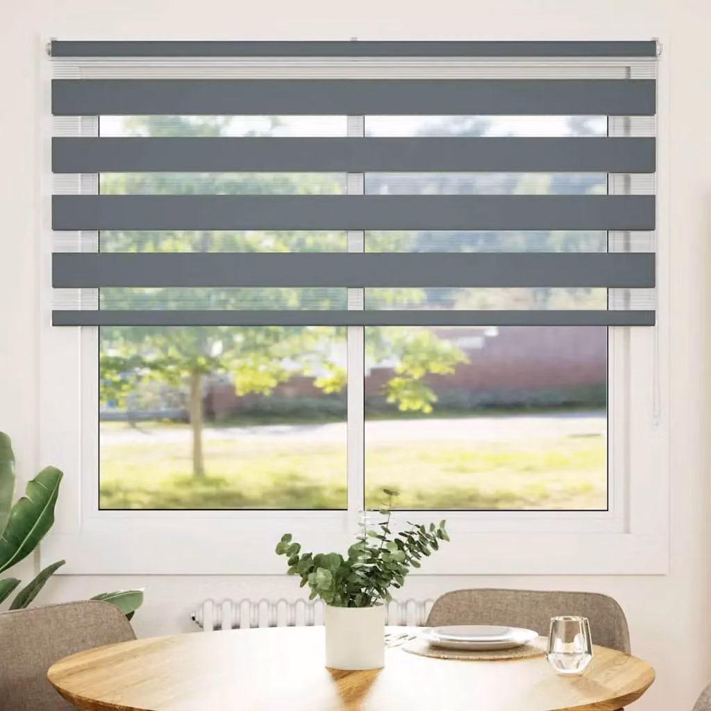 Berkfield Home Grey Polyester Day and Night Zebra Blind W: 160 cm, H: 100 cm – 2