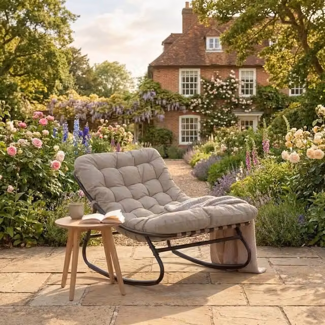 Rosewood & Stone Home Studley Rocking Chair in Light Brown Sheesham Wood with Cushions