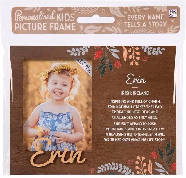 History & Heraldry Erin Pre-personalised Child's Floral Picture Frame, Brown, W: 11 cm, H: 8.5 cm – 1