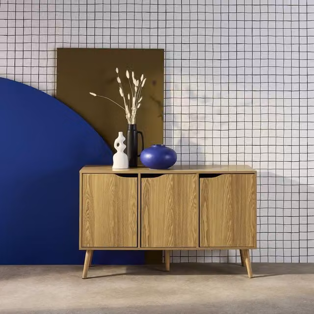 sweeek Walnut-effect Sideboard in Light Grey and Brown with 3 Doors and 3 Shelves, W/D/H: 120 x 39 x 73.5 cm – 1