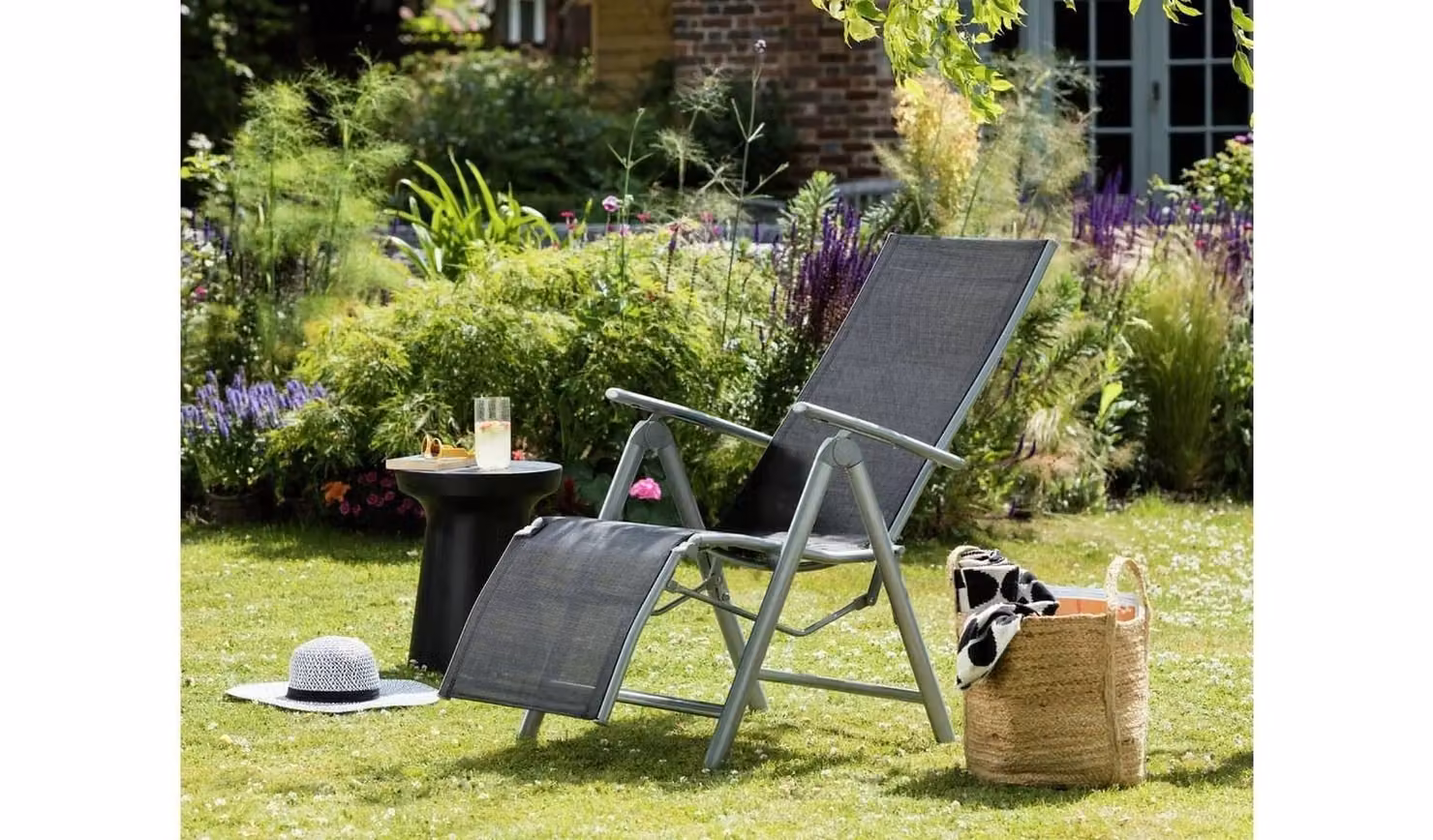 Malibu Black Folding Recliner Garden Chair with Powder Coated Steel Frame and Textilene Fabric
