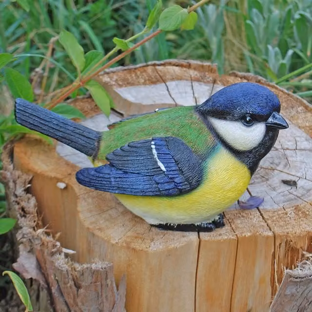 Farmwood Blue Tit Bird Garden Ornament in Blue and Multicolour Plastic