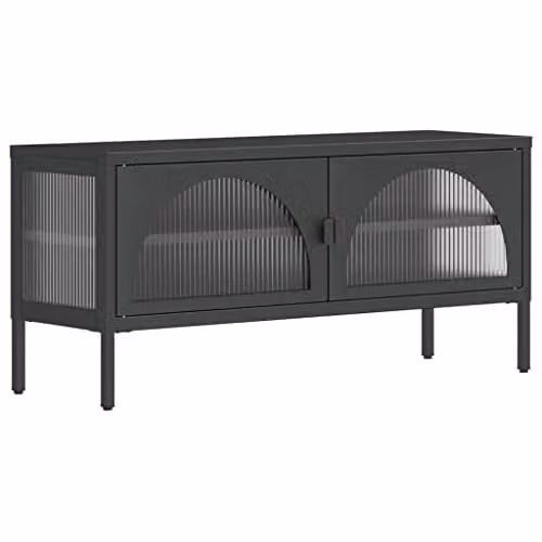 vidaXL Modern TV Cabinet in Black with Glass and Metal, W/D/H: 105 x 35 x 50 cm – 1