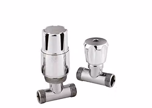 nuie HT325 Modern Bathroom Round Straight Thermostatic Radiator Valves, Chrome, W/D/H: 97 x 110 x 50 mm