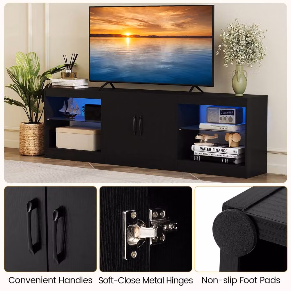 Costway 3-in-1 Modular TV Stand and Entertainment Centre for up to 85 inch TVs with LED Lights in Black – 6