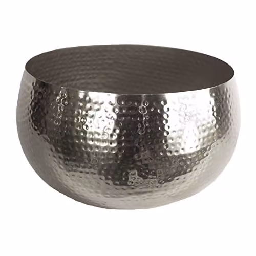 Botanik Leaf XL Metal Bowl Planter, Hammered Silver, W: 32 cm, D: 20 cm – 1