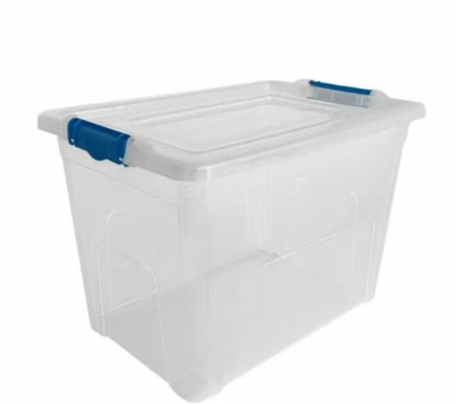 Marco Paul 75L Plastic Storage Box with Click Lid in White, Transparent and Blue
