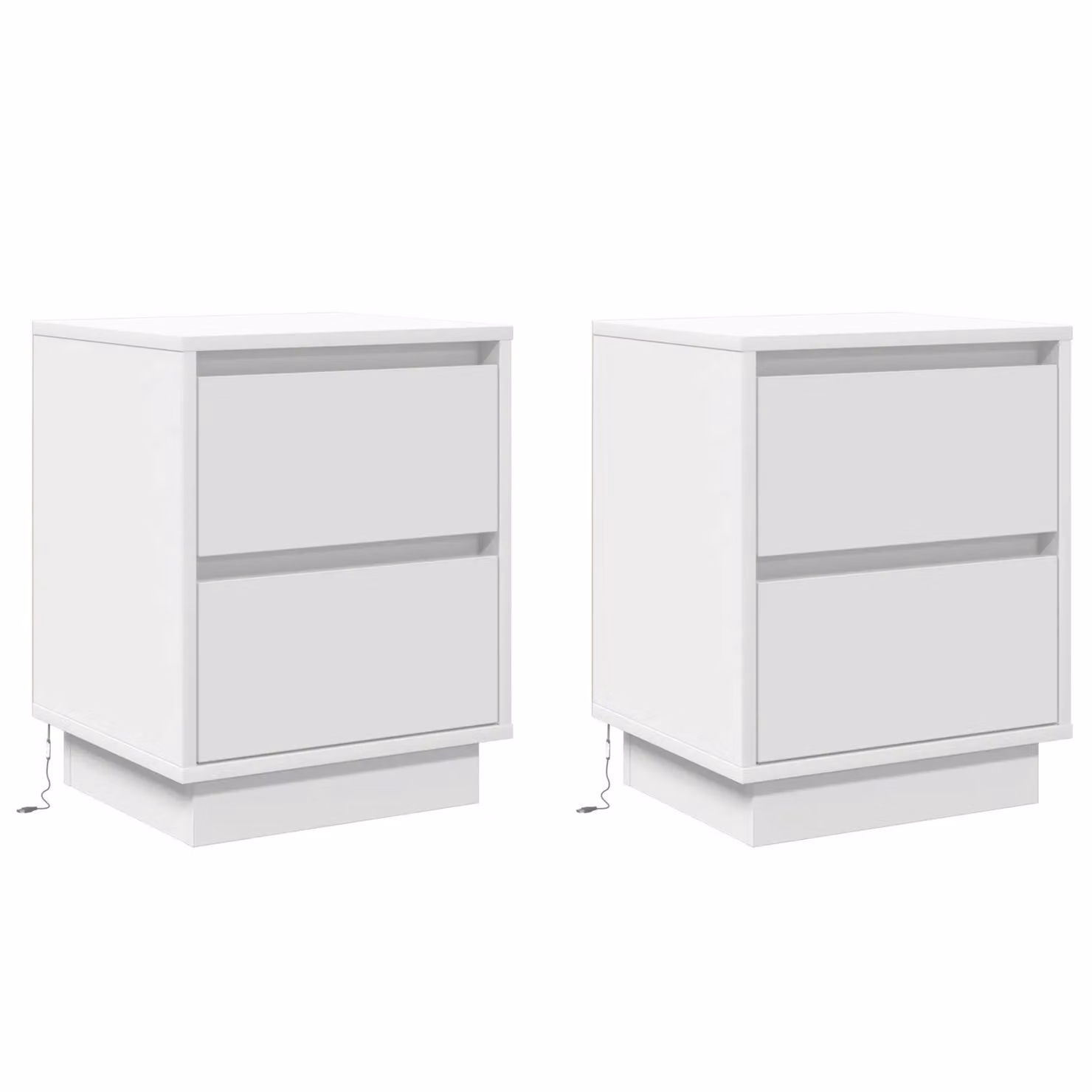 Berkfield Home Set of 2 Modern White Bedside Cabinets with Integrated LED Lighting and Soft-Close Drawers, W/D/H: 39 x 34.5 x 50 cm