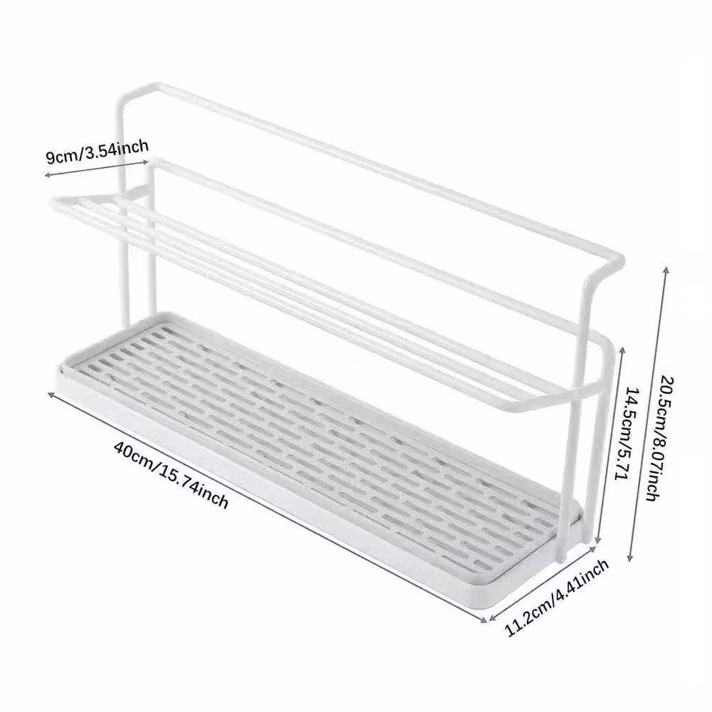NESTLUNE 2 Tier Mug and Bottle Organizer Rack with Drip Tray, White, W: 100 cm, D: 15 cm, H: 15 cm – 2